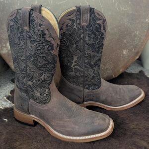 🐎BOULET🐎 #1135 ladies Barocco Calf Tobacco tooled square toe cowboy boots 9.5